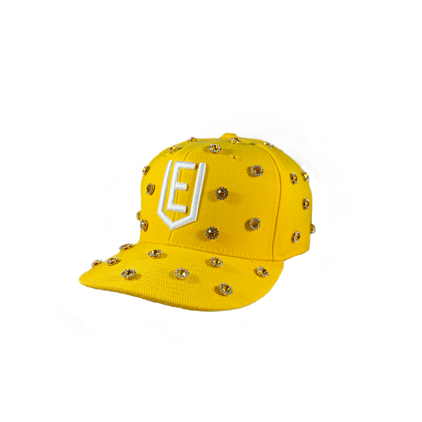 Yellow Gold Rhinestone Fitted Cap