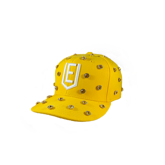 Yellow Gold Rhinestone Fitted Cap